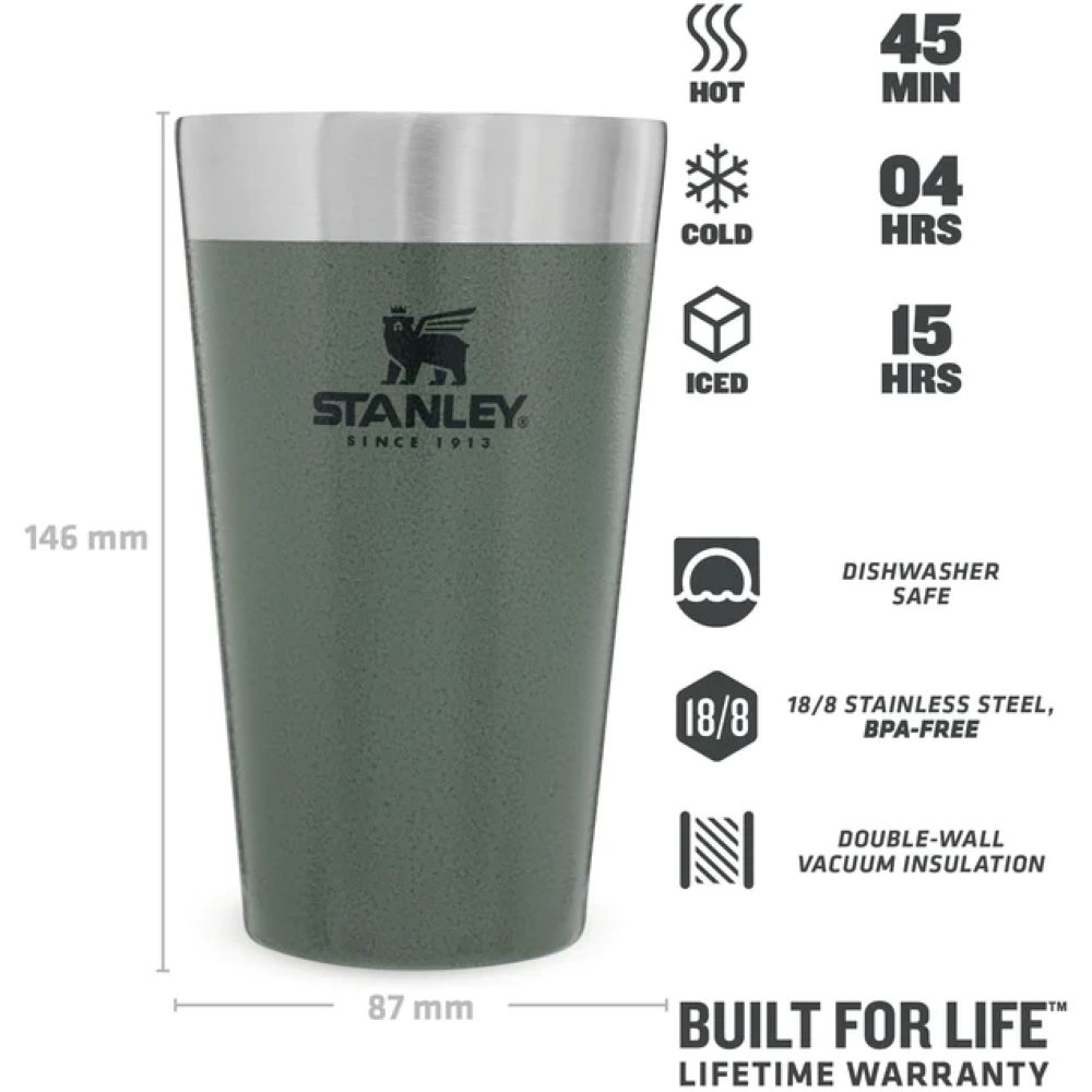Stanley Stanley Stacking Vacuum Pint 470ml 10-02282-057 drinkflessen en thermosflessen Stanley Stacking Vacuum Pint 470ml Hammertone Green 10-02282-057 drinkflessen en thermosflessen online bestellen bij Kathmandu Outdoor & Travel
