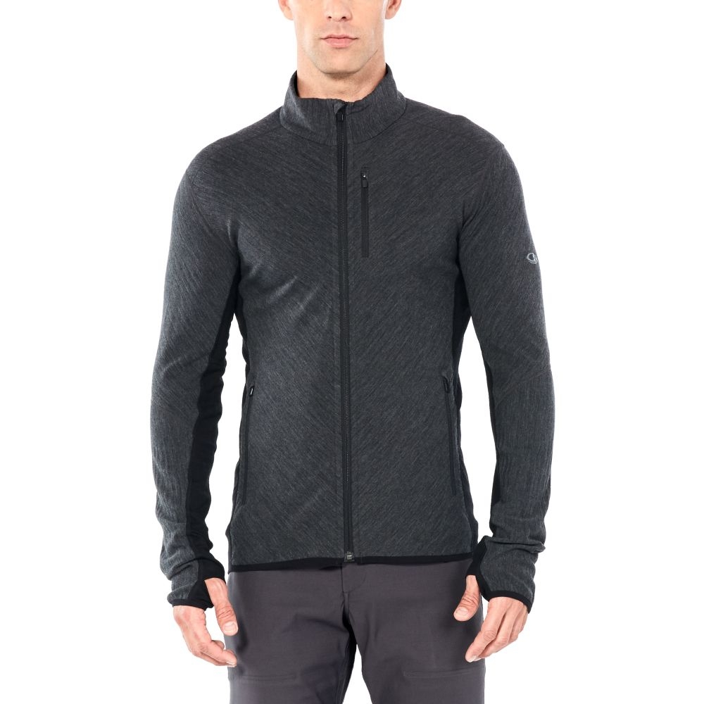 Icebreaker Descender Long Sleeve Zip Jet hthr/Black 104853-A01 fleeces en truien online bestellen bij Kathmandu Outdoor & Travel